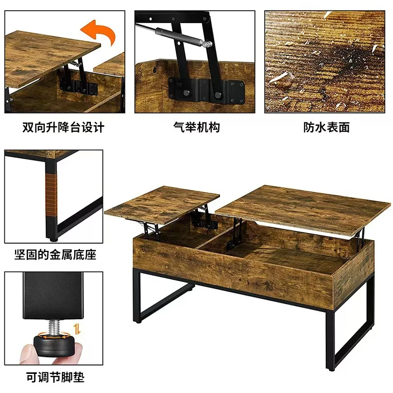 

Classical Separate lift coffee table Iron wood combined coffee table with hidden space coffee table