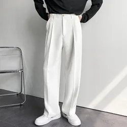 New Draped Straight Men Pants Fashion Business Korean Loose Casual White Black Gray Wide-leg Trousers Male Blazer Suit Pants