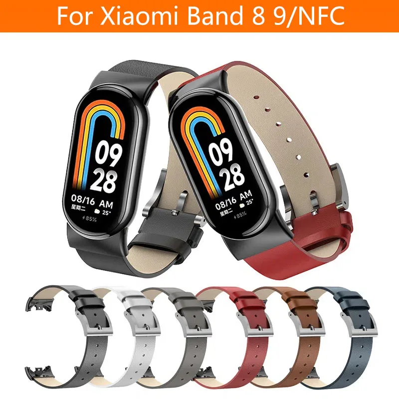 

Suitable for Xiaomi Band 8 9/NFC Strap Xiaomi 8 9 Leather Strap Replacement Strap Stainless Steel Headgrain Strap