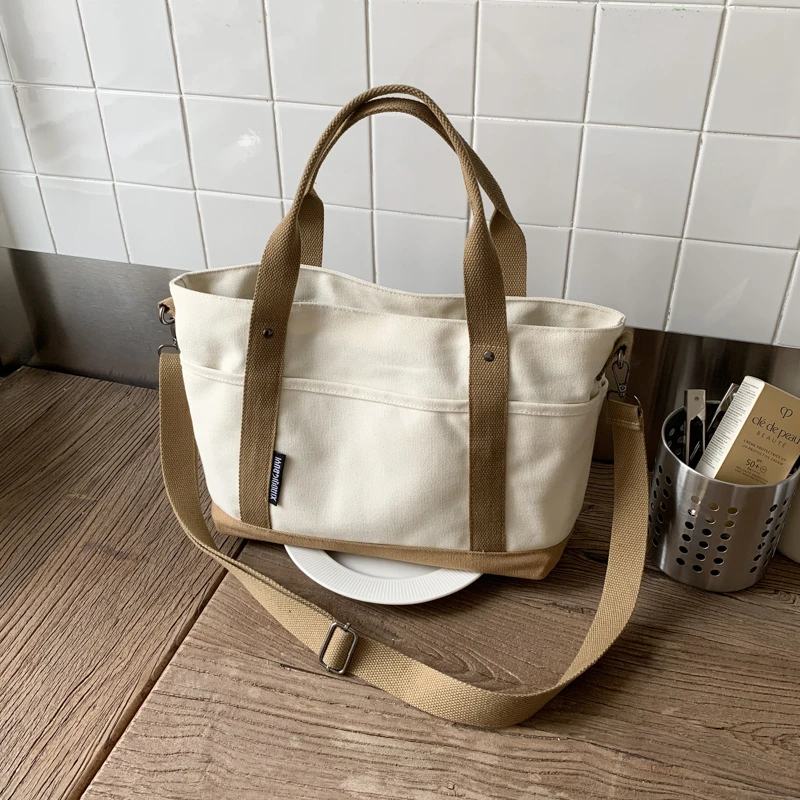 

Женская парусиновая стильная сумка, большая вместительная повседневная сумка на ремне, многослойная универсальная сумка через плечо, дорожная школьная сумка