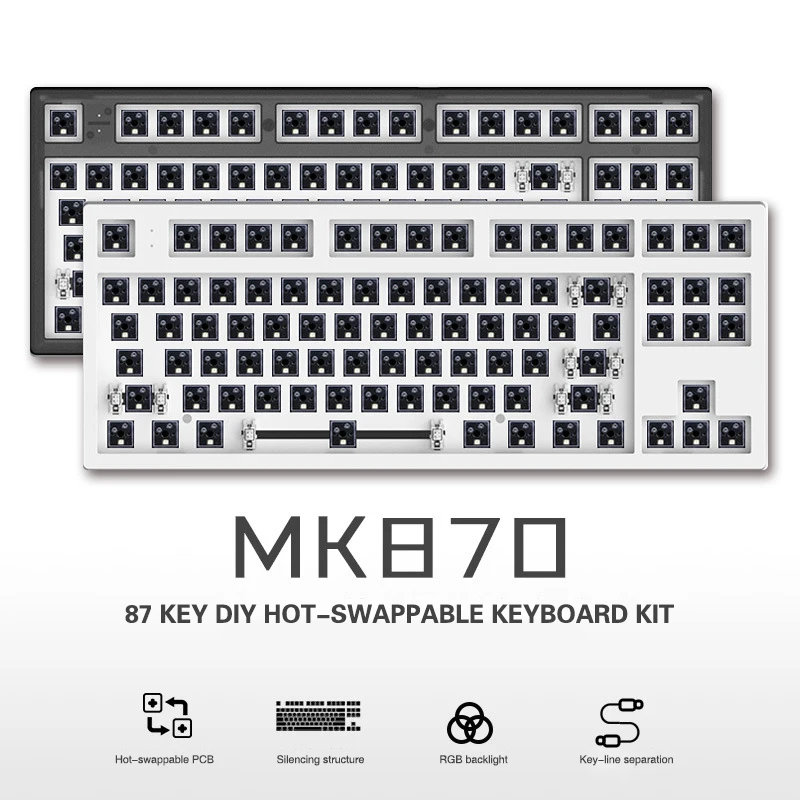 Sem fio programável Gaming Keyboard Kit, Bluetooth, três modos, acessórios teclado mecânico, Full Key, K87