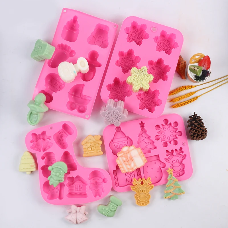 Christmas Silicone Chocolate Mold DIY Snowflake Xmas Tree Snowman Santa Claus Cake Decorating Candy Baking Soap Mold