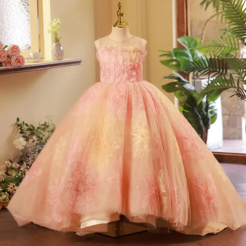 High-End Children's Princess Ball Gown New Host Piano Performance Wedding Party Flower Girl Dresses A3930 Bridesmaid Dresses