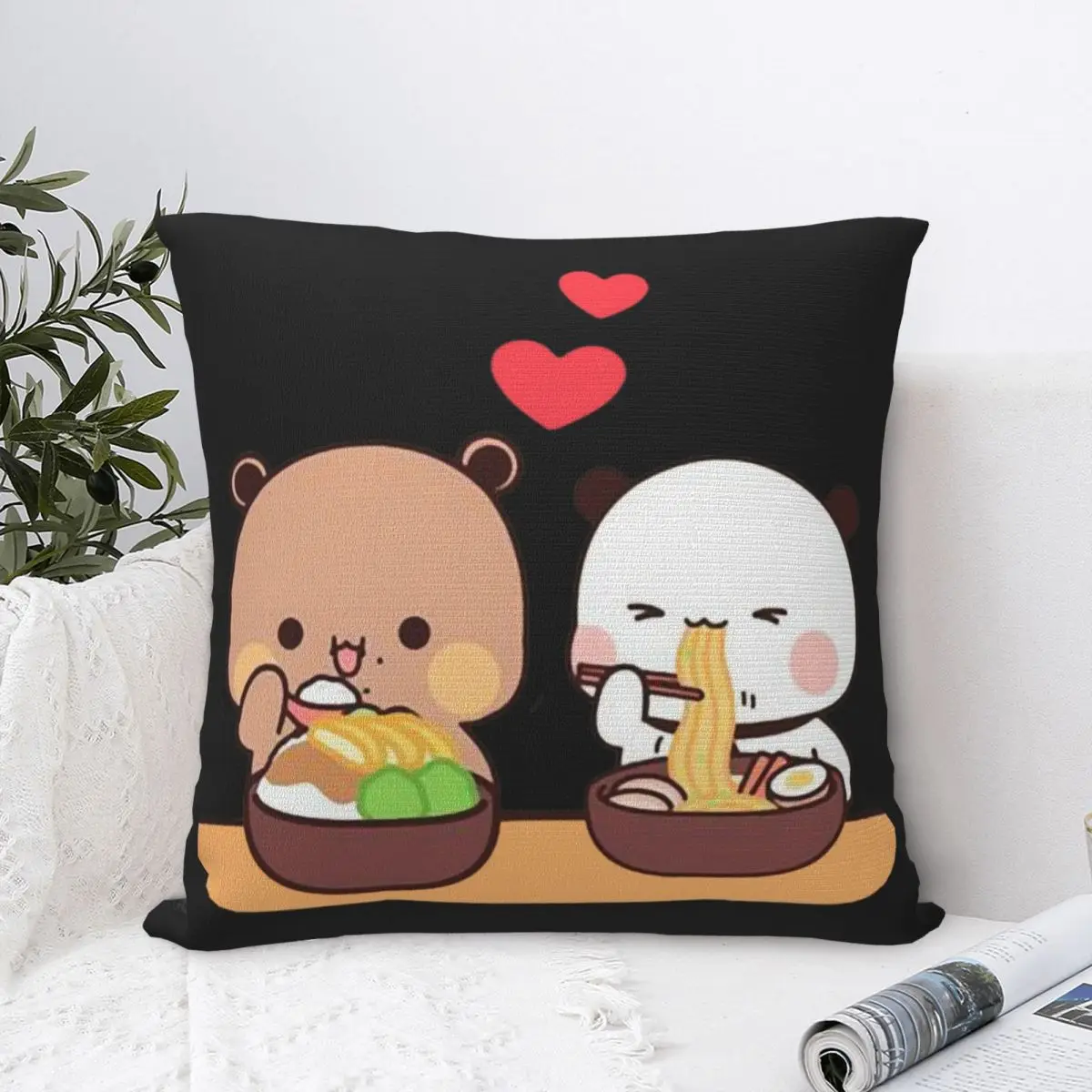 Pillow Cover Cute Cartoon Bears Graphic Cushion Cover Noodles Heart Cute Funny Pillow Case For Sofa Car Home Decor Pillowcases