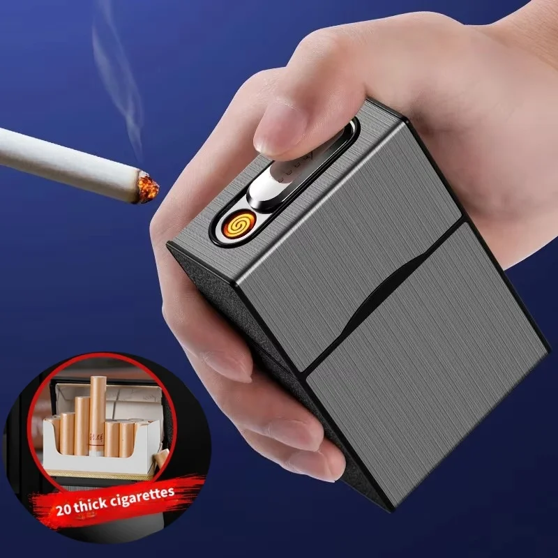 20 Thick Cigarette Case Tungsten Wire Igniter USB Charging Lighter Outdoor Waterproof and Moisture proof Electronic Lighters