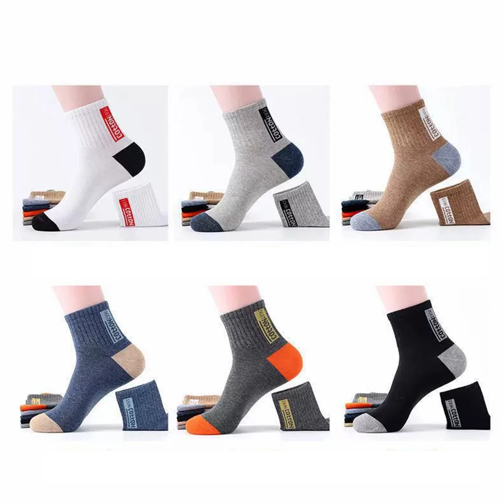 1/6 Pairs الرجال اللون منعت القطن منتصف جوارب أنبوبية رسالة عصرية مريحة امتصاص العرق تنفس جوارب رياضية غير رسمية
