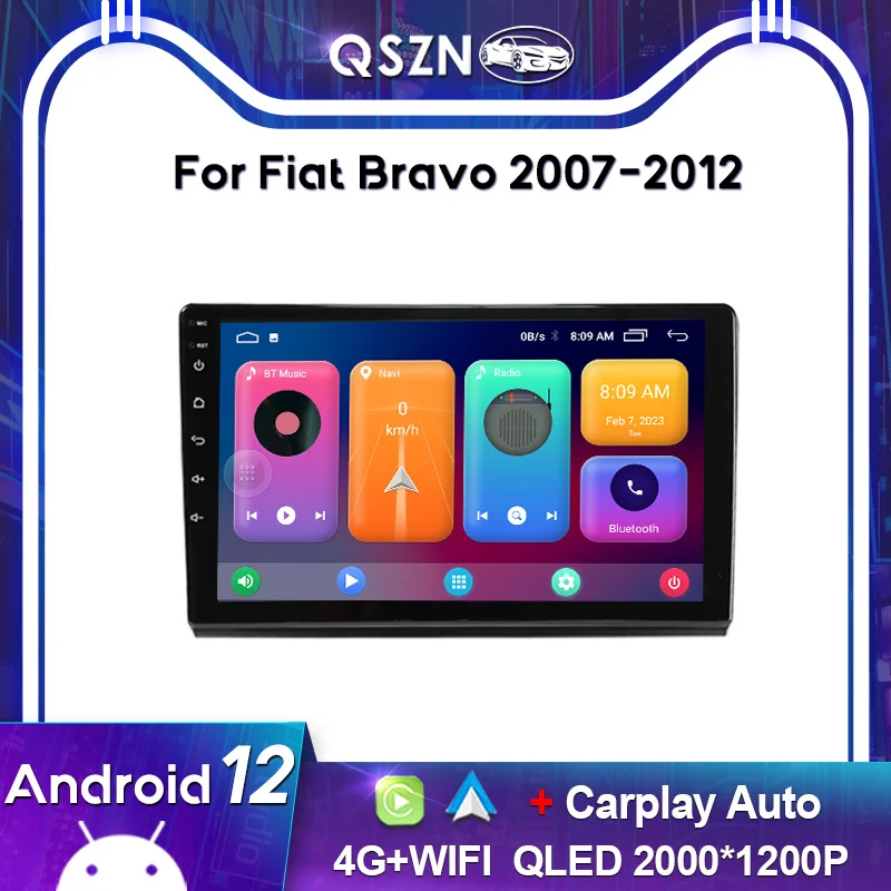 

QSZN 2K QLED для Fiat Bravo 2007-2012 Автомобильный радиоприемник Carplay GPS 4G Навигация Мультимедийный видеоплеер Головное устройство Авторадио Стерео