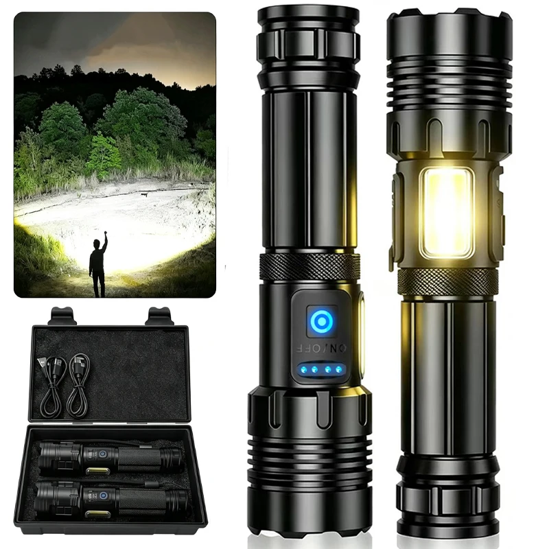 2PCS Powerful Led Flashlight High Power Torch Light Rechargeable Tactical Flashlight 18650 Usb Camping Lamp