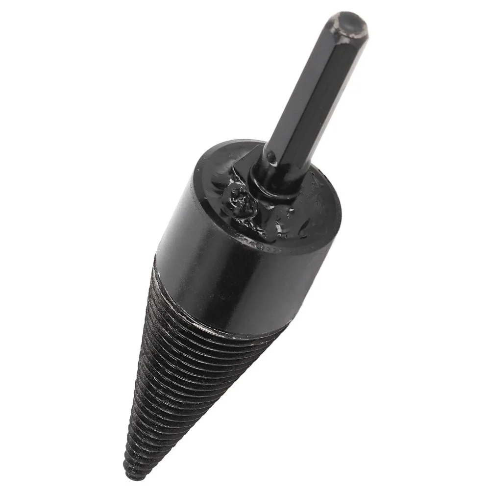 Carbon Steel Firewood Drill Bit Hex Shank 50mm / 1.97in Log Splitter Drill Bit Black Coated Split Incisive Screw