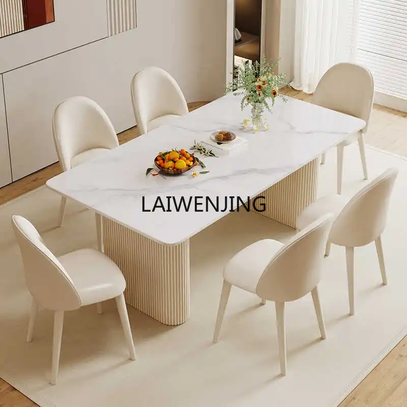 MJY pure white rock slab household simple light luxury Internet celebrity rectangular dining table and chair combination