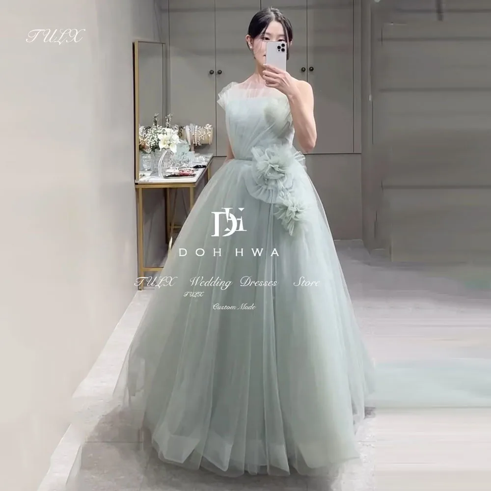 

TULX Fairy Strapless Tulle Evening Dresses Korea Wedding Photo Shoot A line Floor Length Corset Bridal Party Prom Gowns Custom