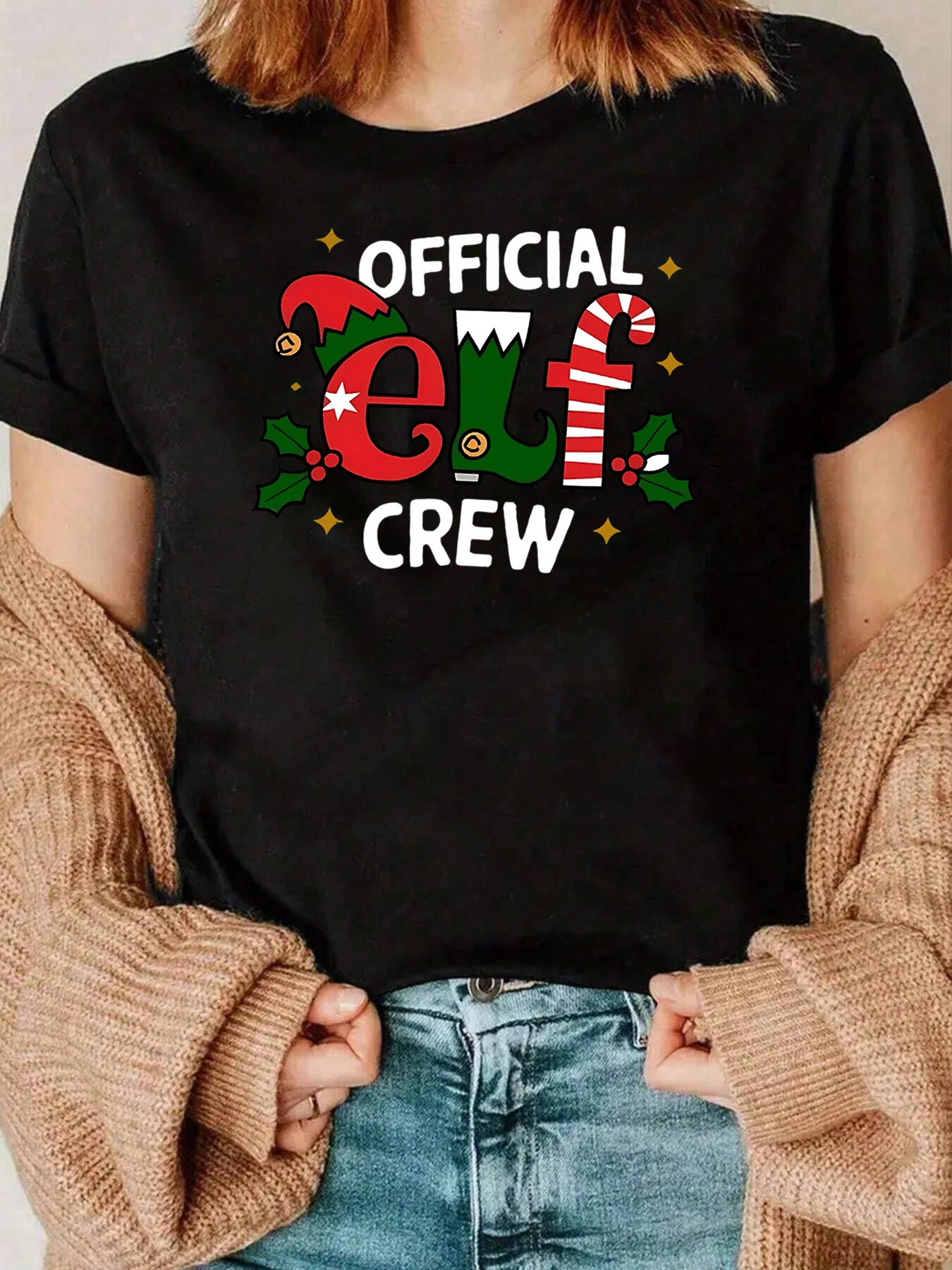 Offizielles Elf Crew Christmas Graphic Tee Holiday Party Damen 220g