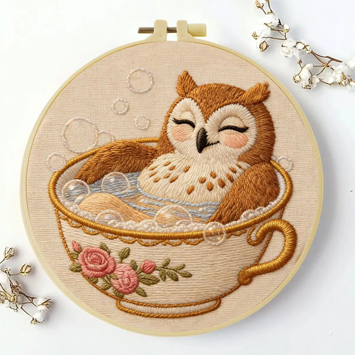 1 Stück 20X20CM/15X15CM 7,87/6,3 Zoll Eulen-Stickerei-Starter-Kit DIY-Kit DIY-Stickerei-Set Handarbeiten Heimdekorations-Set für Anfänger – Detail 1