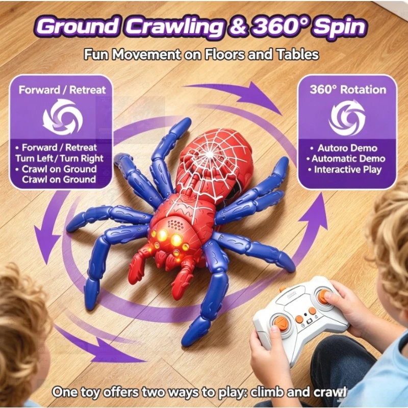 Remote Control Wall Climbing Lizard Toy 360° Rotating Electric Chameleon Spider RC Reptile for Kids Boys Gift