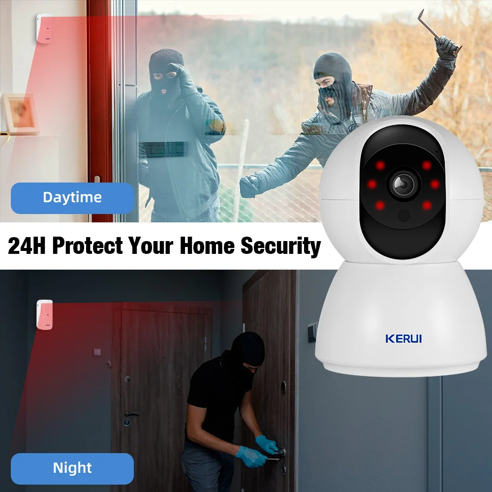 

KERUI PTZ IP Camera Alarm System for Home Security Protection 3MP WIFI Camera Indoors Home Alarm Kit with PIR Motion Sensor