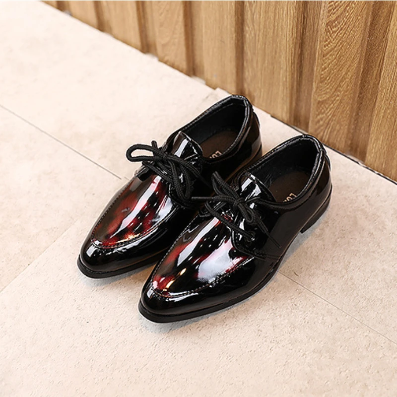 Boy Leather Shoe Spring Autumn Children\'s Pointed Toe Low-heeled Fashion Versatile Kids School Party Performance Shoes Lace-up