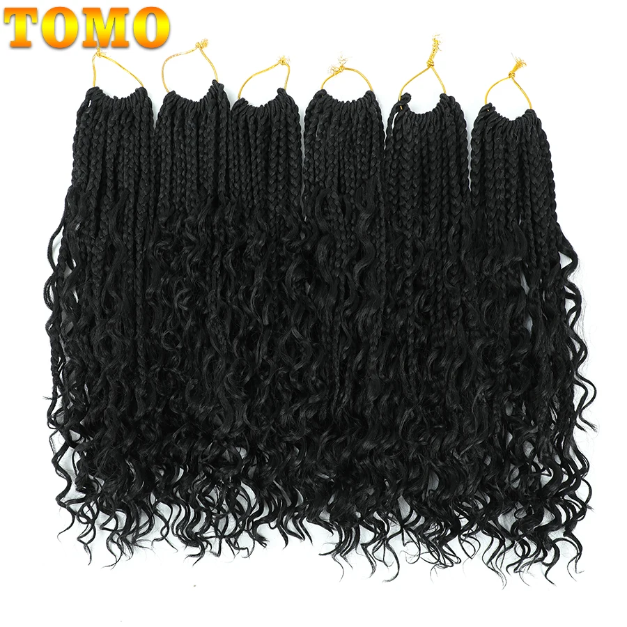 TOMO Boho Box Braids Crochet Hair 16Strands Synthetic Goddess Box Braids with Curly End Ombre Braiding Hair for Black Women