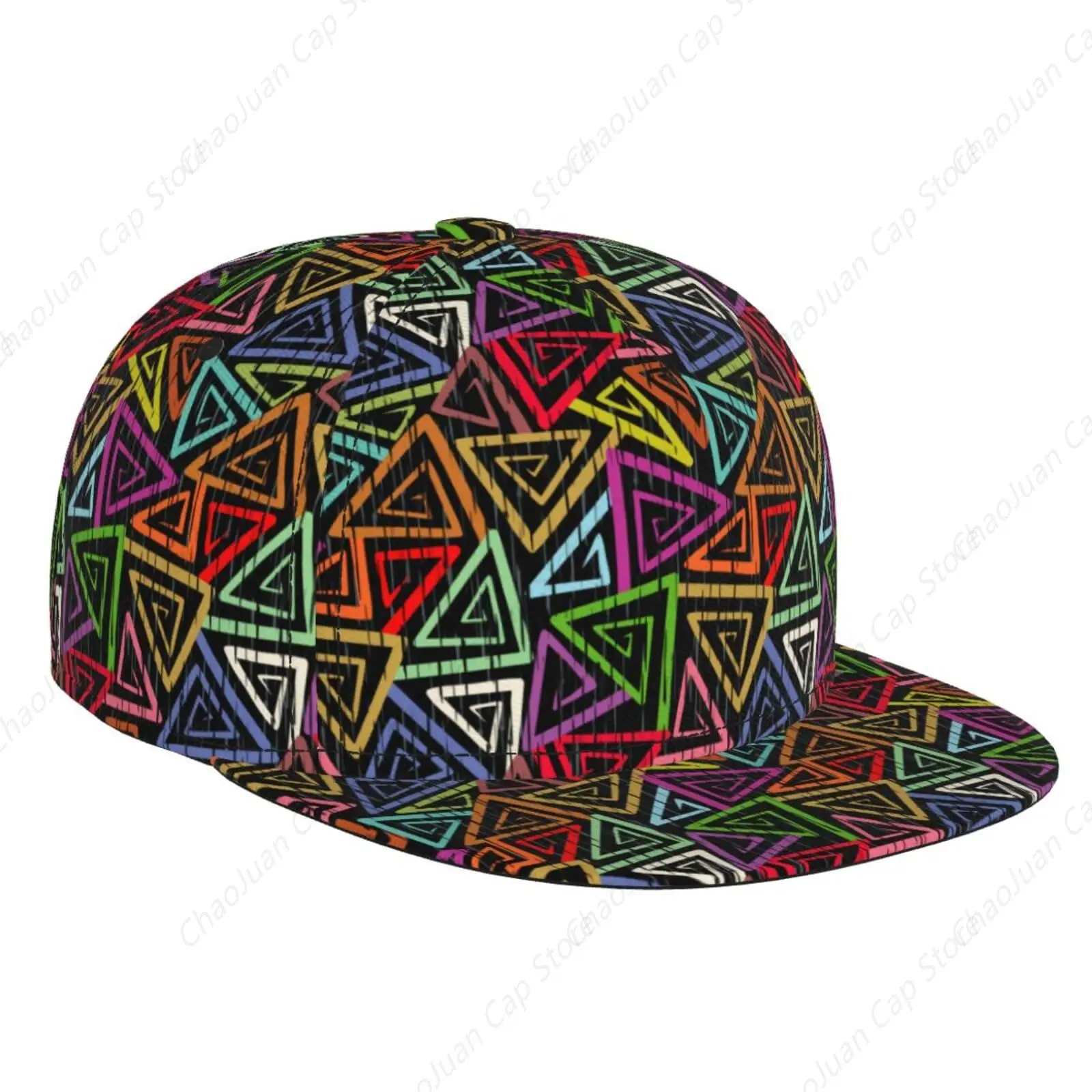 Flat Bill Baseball Cap for Men & Women, Abstract Seamless Grunge Geometric Snapback Hat Hip Hop Dad Hat for Daily Outdoor Black