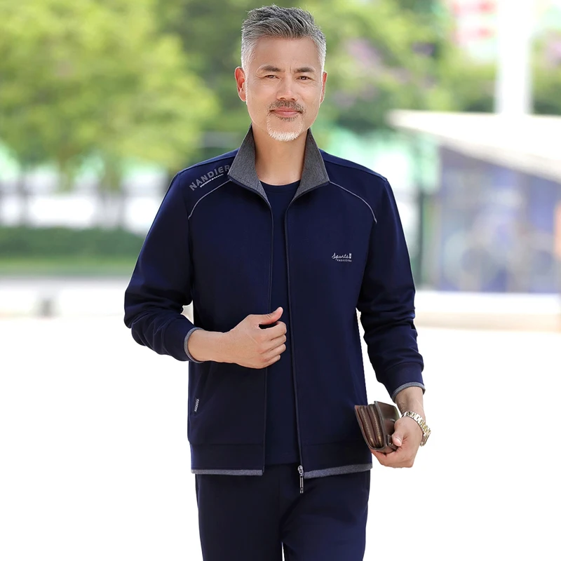 

Свободный длинный спортивный костюм-двойка для мужчин: футболка и кардиган на весну-осень, удобный крой...