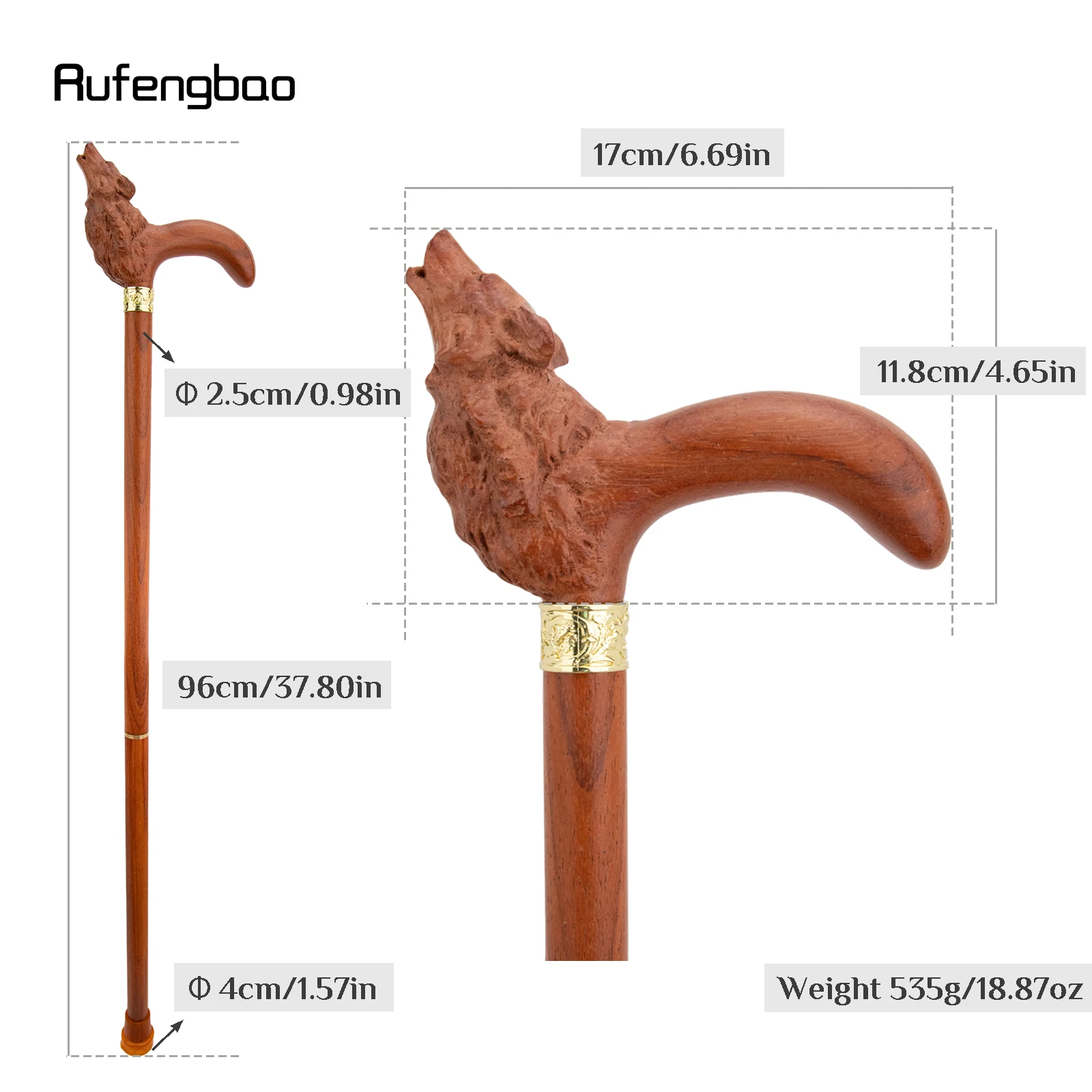 Brown Red Wolf Wooden Fashion Stick Decorative Vampire Cospaly Party Wood Walking Cane Halloween Mace Wand Crosier 95cm