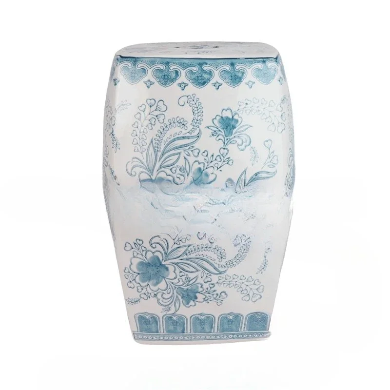Blue and white porcelain shoe changing stool ceramic square bathroom neoclassical antique home decoration coffee table cool pier