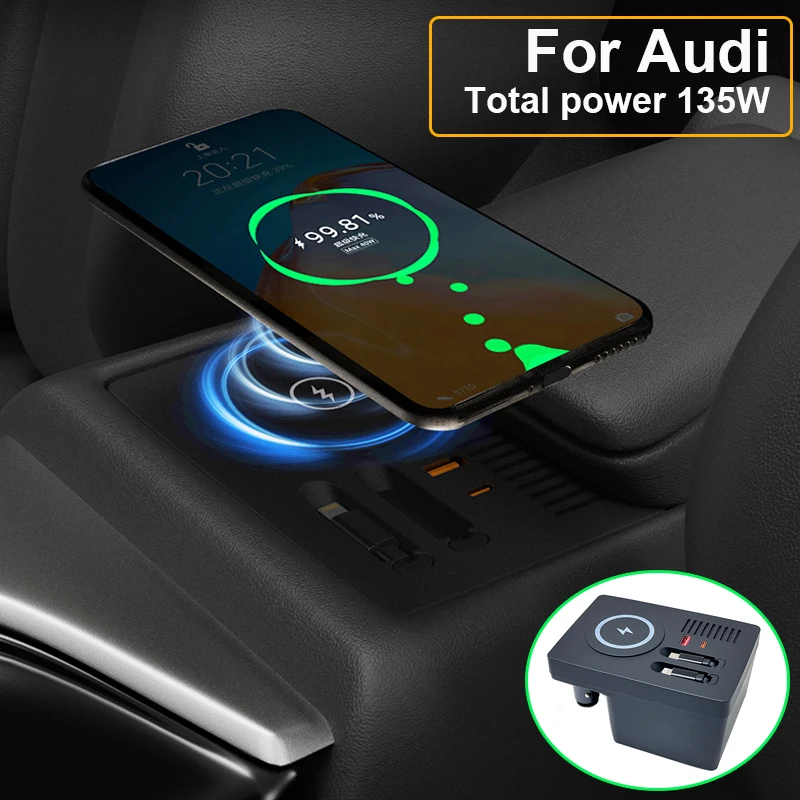 

Magnetic Adsorption Wireless Charger For Audi A4l A5 RS4 S4 RS5 S5 USB Type-C Wire Super Fast Charging Explansion dock For ipone