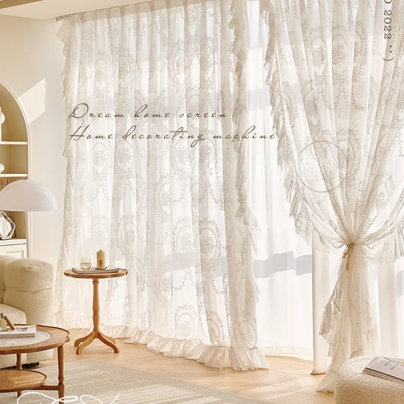 

French Luxury Lace Tulle Curtains for Living Room Bedroom Translucent Impervious Senior Sense Drift Window Veil Dream Yarn Voile