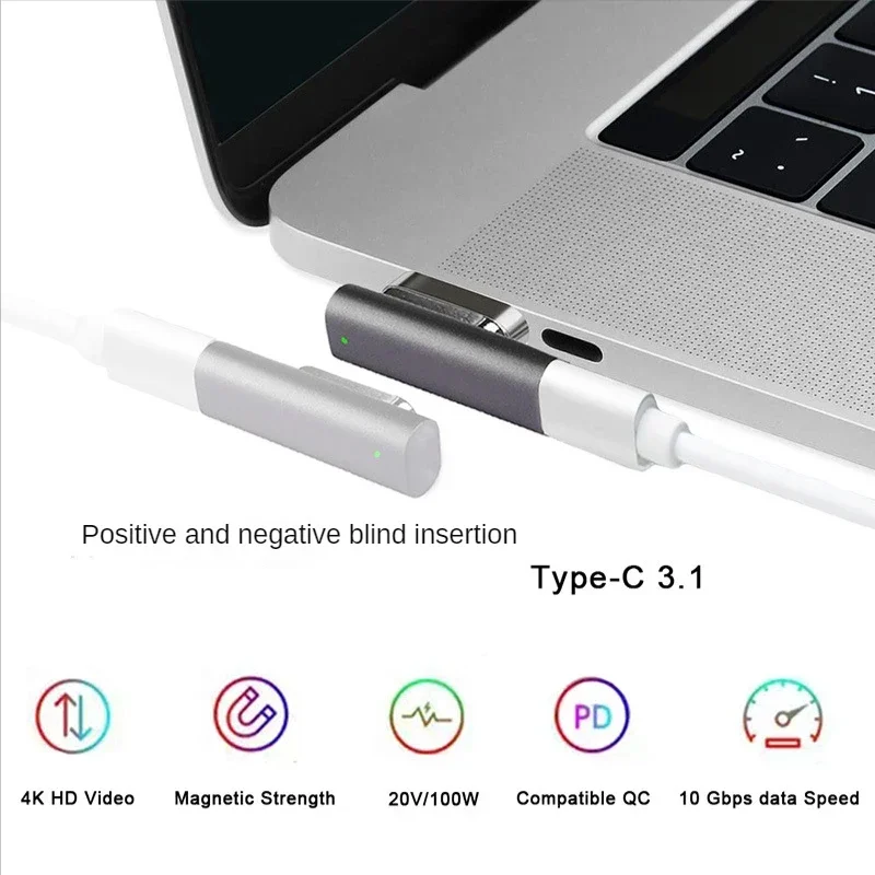 Adaptateur magnétique USB C 100 PD 3.1 W 20pin, convertisseur 4K 10Gbp/s, transmission de données vidéo type-c convertisseur de charge rapide