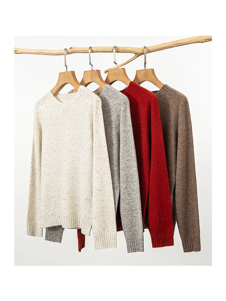 SuyaDream, Women Wool Pullovers, 100%Sheep Wool, Round Neck, Whole Garment Knit Sweaters, 2024 Fall Winter Seamless Top