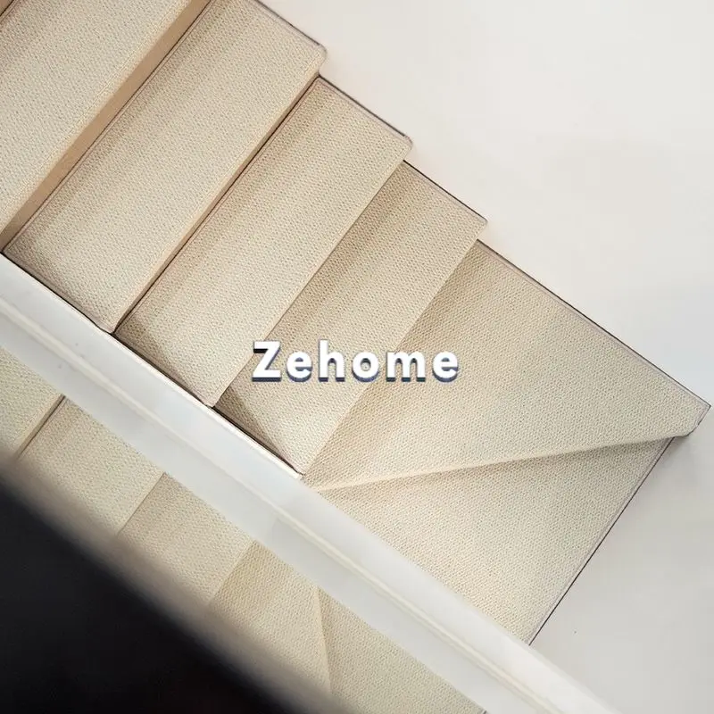 Simple imitation linen household silent wood stair mat, glue-free self-adhesive entry step anti-slide thickened pad