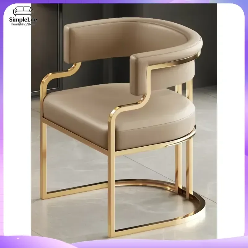 Modern Beige Dining Chairs with Gold Metal Legs Ergonomic Adult Seat for Kitchen Dining Room Home Furniture Living Room