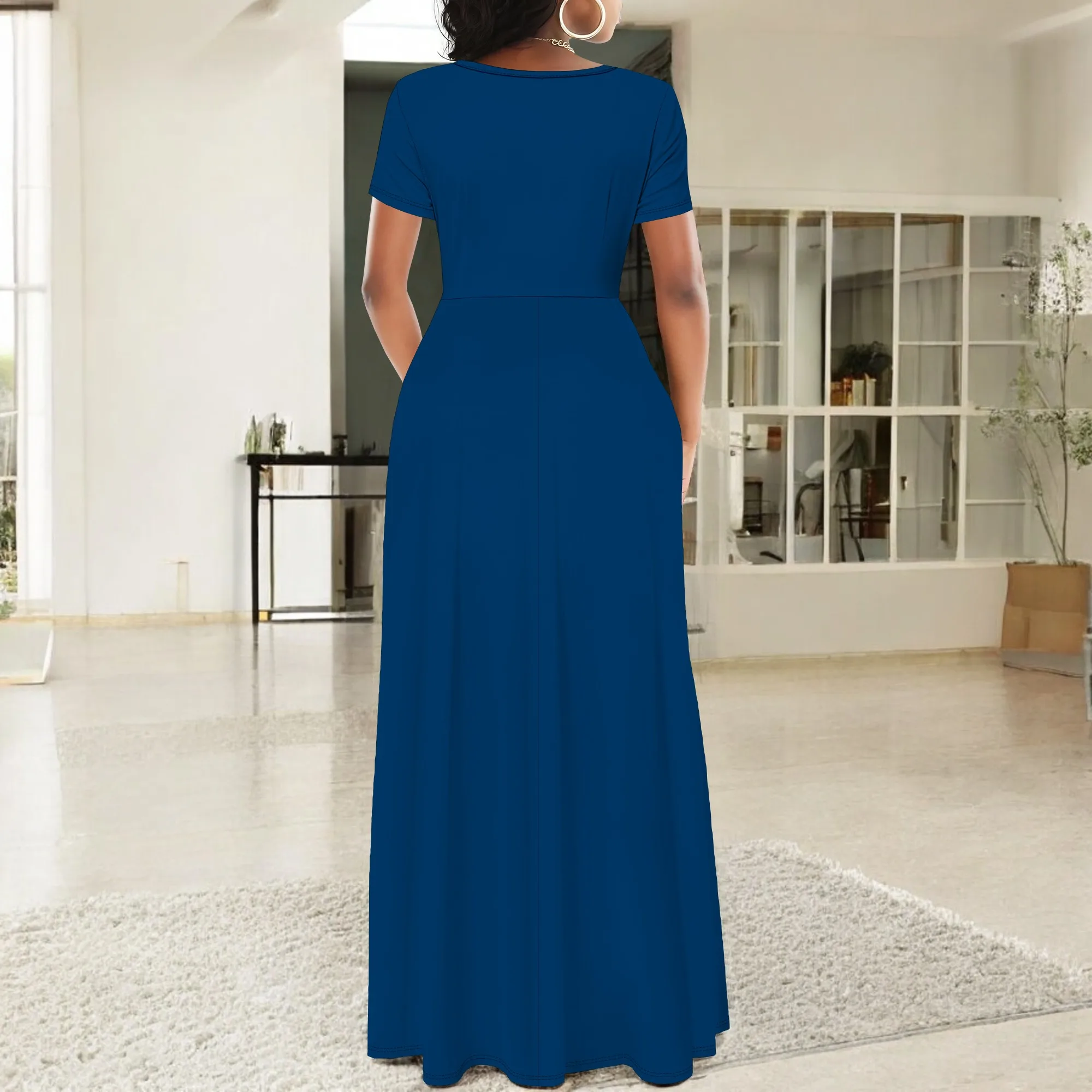 Women's Summer Short Sleeve A-Line Midi Dresses Casual T-Shirt Dresses Flowy Beach Sundress with Pockets