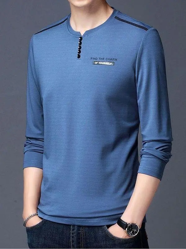 

Autumn Silk-Matte Cotton Long Sve Men's T-irt Loose Fit Casual Base irt for Middle-Aged Ci Walk Soft Comfortable