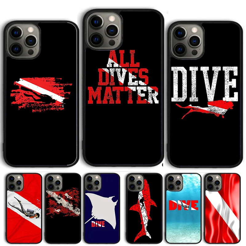 Dive Scuba Diver Shark Diving Flag Phone Case for iPhone 16 15 SE2020 6 7 8 Plus 13 11 12 14 Mini Pro Max Cover coque fundas