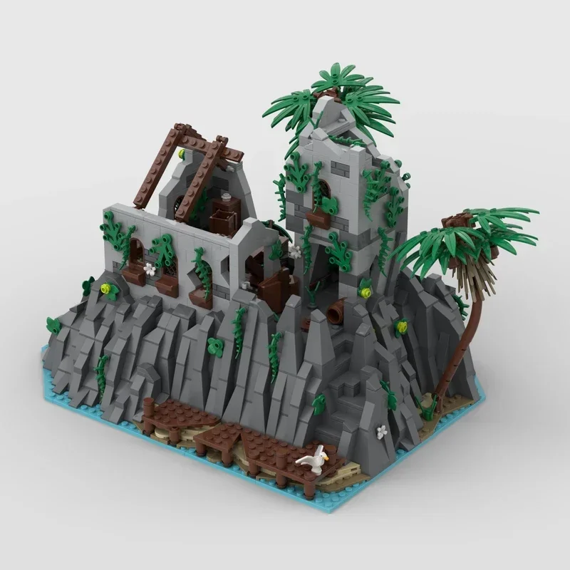 Pirate Castle Building MOC Middeleeuwse Treasury Cave Bricks Ruïne Island Blocks House Architecture Unieke Display Klocki