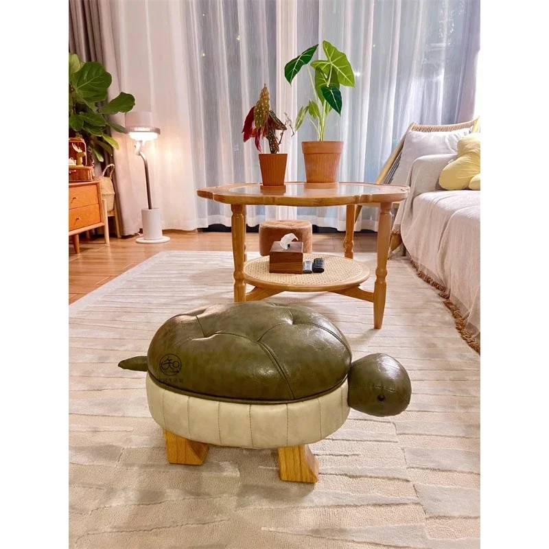 Turtle shoe stool means solid wood animal leather sofa pedestal stool porch