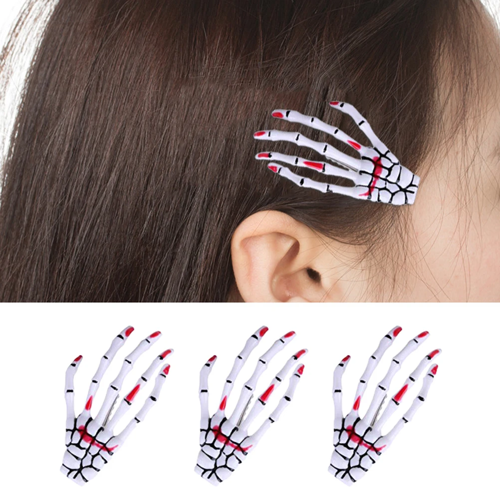 

3pcs Claw Hairpin Smooth Texture Halloween Women Scary Eye-catching Party Accessories Plastic Skull HairClip