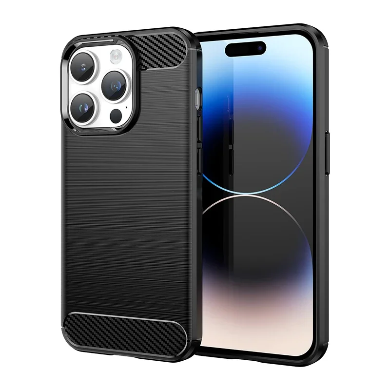 Dicke, stoßfeste Schutzhülle für iPhone 16, 15, 14, 13, 12, 11, Pro Max 15 Plus, Karbonfaser-Silikon-Softcover