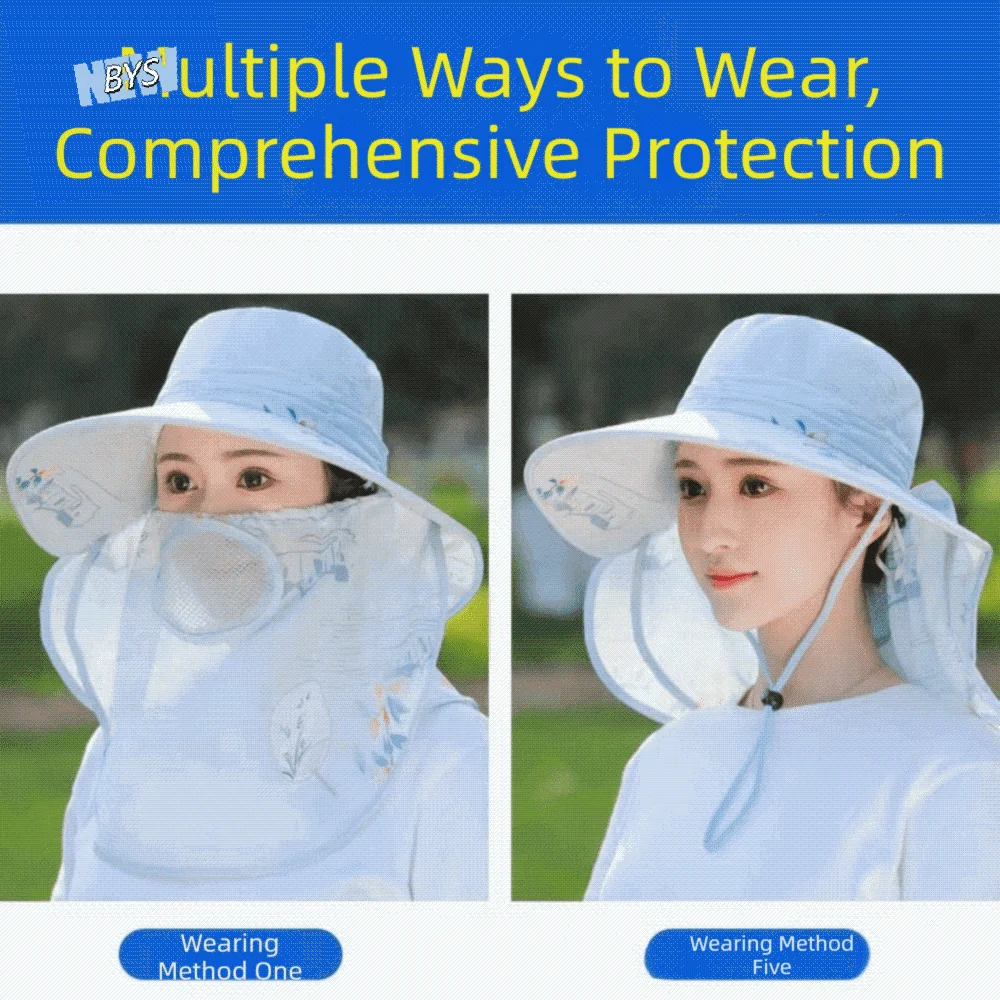 

Women's Hat Detachable Face Cover Sun Hat Neck Flap Large Brim Fishing Hat UV Protection Breathable Outdoor Working Cap Fishing