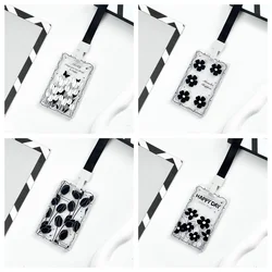 1 Pcs Simple Black Flower Transparent Card Holder Campus Student ID Bank Card Various Card Protective Cover