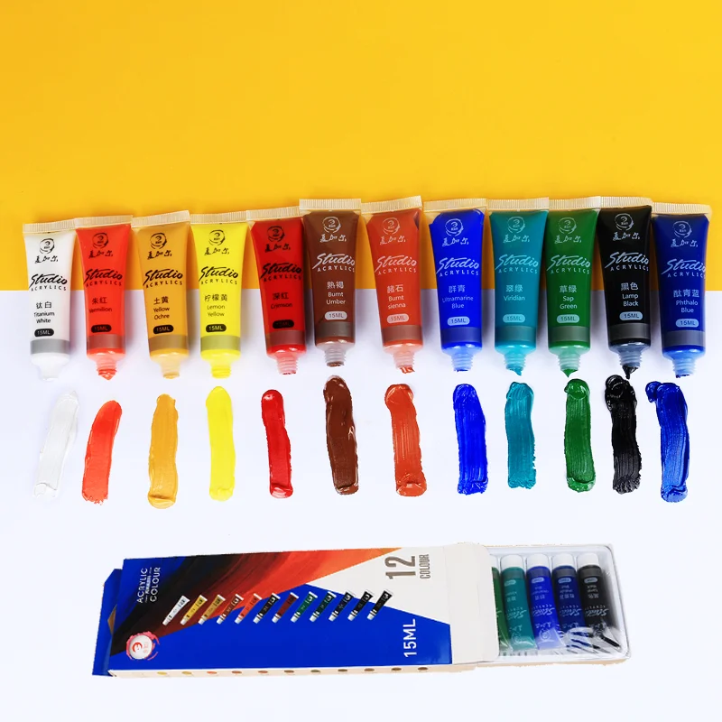 12/24 Colors Acrylic Paint Set, 15ml Tubes for Stone, Fabric & Canvas, Waterproof DIY Art Supplies for Graffiti & Craft Painting