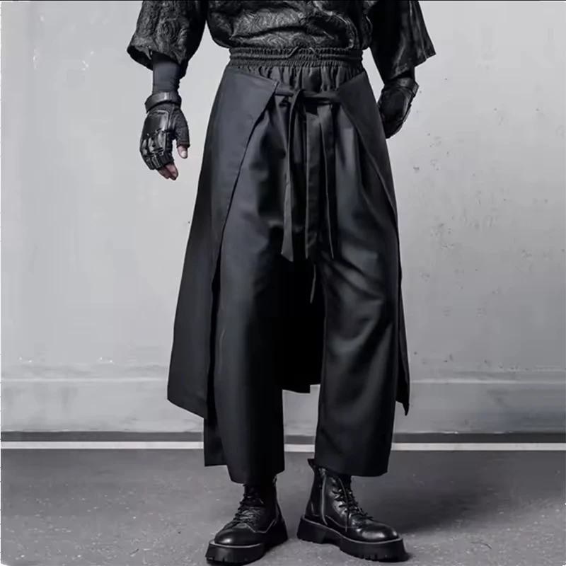 

Functional Robe Skirt Pants 2025 Autumn Tactical Skirt Joggers Pant Men Fake two Pieces Loose Trouser Y2K Streetwear Japanese
