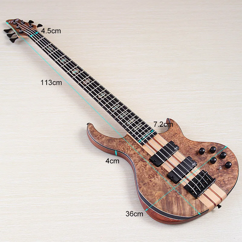 شجرة العقدة الرقبة العليا من خلال الغيتار الكهربائي 43 بوصة 6 سلسلة 5 سلسلة ماتي مع مفتاح نشط وسلبي جودة عالية