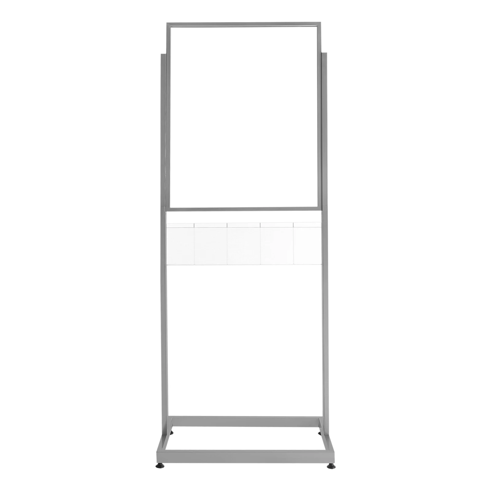 The Grey Double‑Layer Poster Stand with Storage Baskets, Suitable for Commercial Spaces, Restaurants, Supermarkets and Shopping Centers