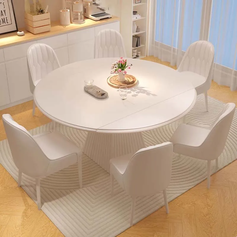 Extendable Long White Table Kitchen Multifuctional Design Luxury Dining Table Round Nordic Mesa Redonda Comedor Modern Furniture