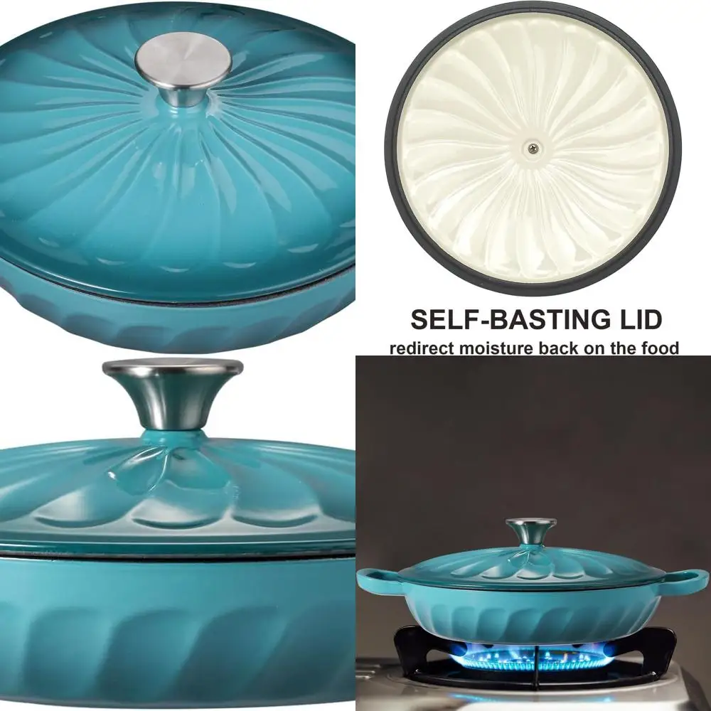 

Эмалированная чугунная голландская духовка объемом 3,8 литра с ручками, сине-зеленая посуда для тушения и тушения