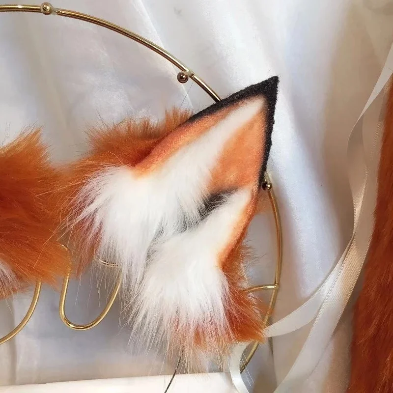 New Golden Fox Anime Beast Ear Wolf Ears Headband Realistic Furry Fluffy Animal Hair Hoop Lolita Masquerade Cosplay LOL Fox Ear