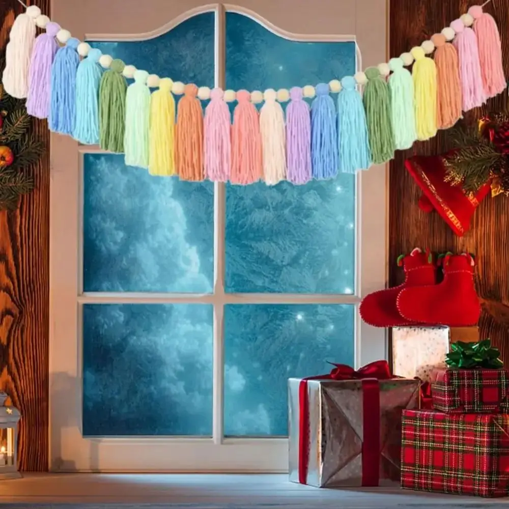 Colorful Rainbow Tassel Garland Macrame Boho Style Boho Banner Tassel Design Garland Form Colorful Macrame Banner Party Decor