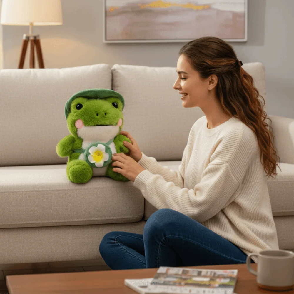 Collezione di Rane Verdi di Peluche, Rana Morbida Imbottita, Cuscino a Forma di Rana Cartoon, Regalo di Compleanno e Natale