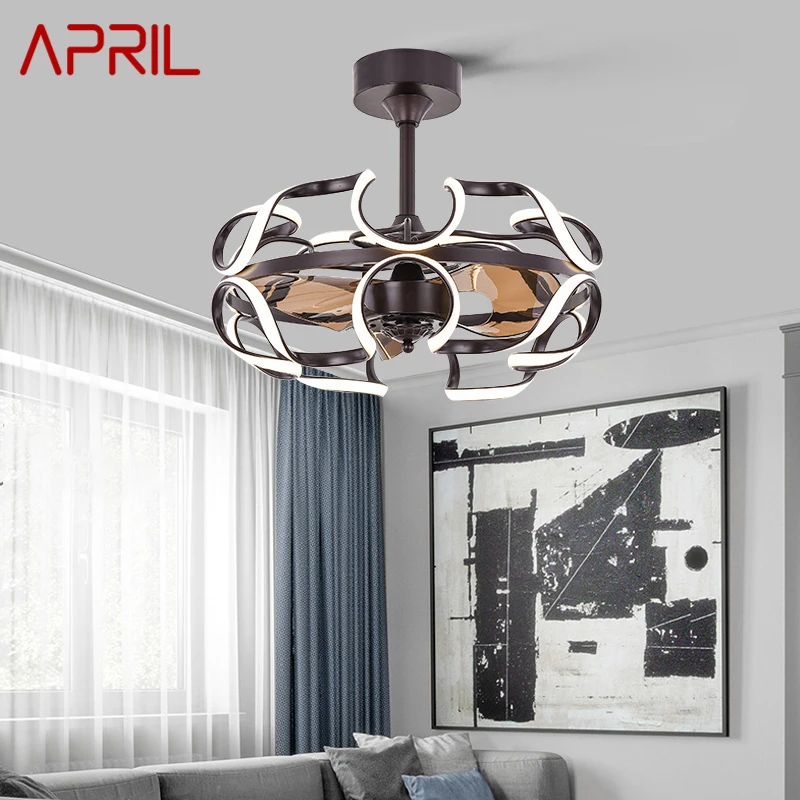 

APRIL Ceiling Fan With Light And Control Coffee Invert Fan Lighting Modern Decorative for Home Dining Room Bedroom Restaurant